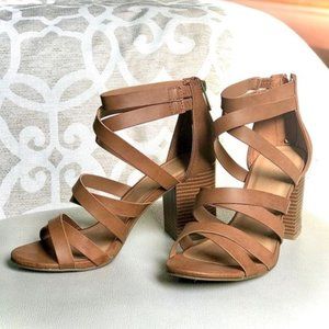 Vegan Leather Stacked Heel Sandals